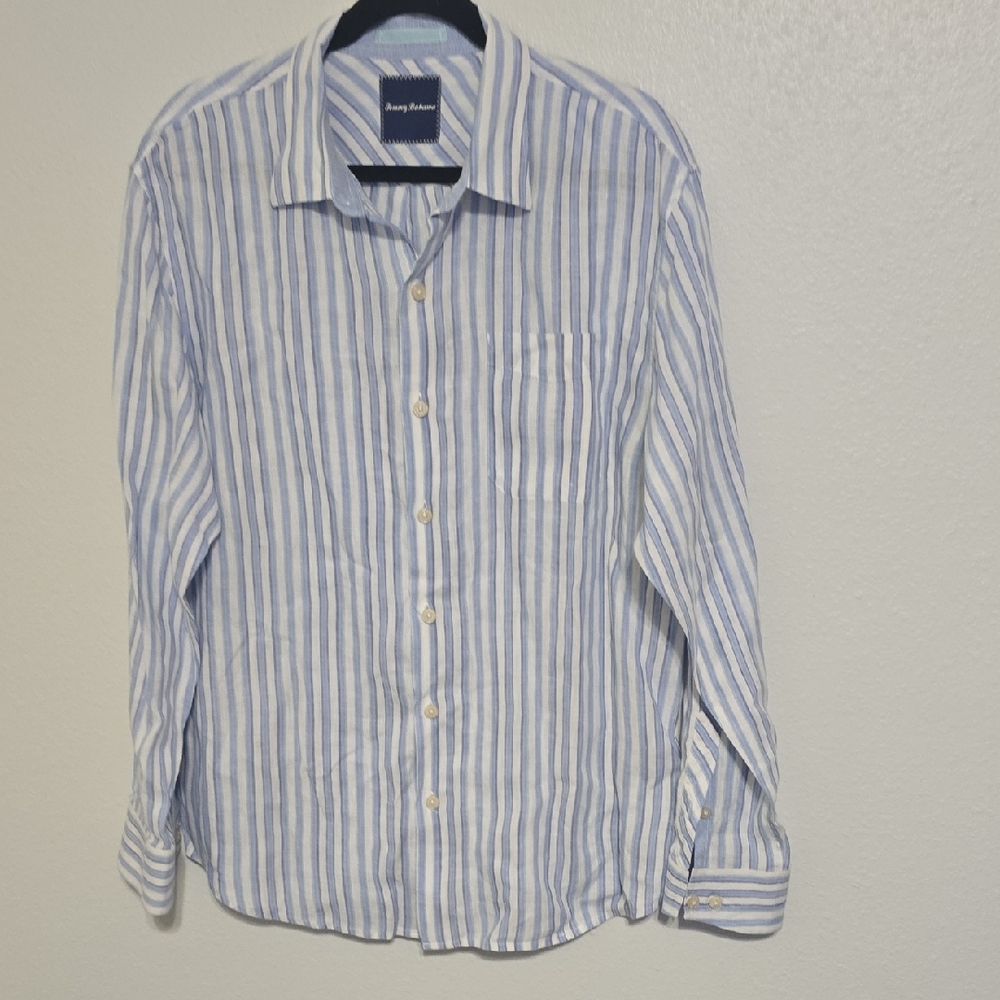 Tommy Bahama Men's Blue and White Striped Shirt